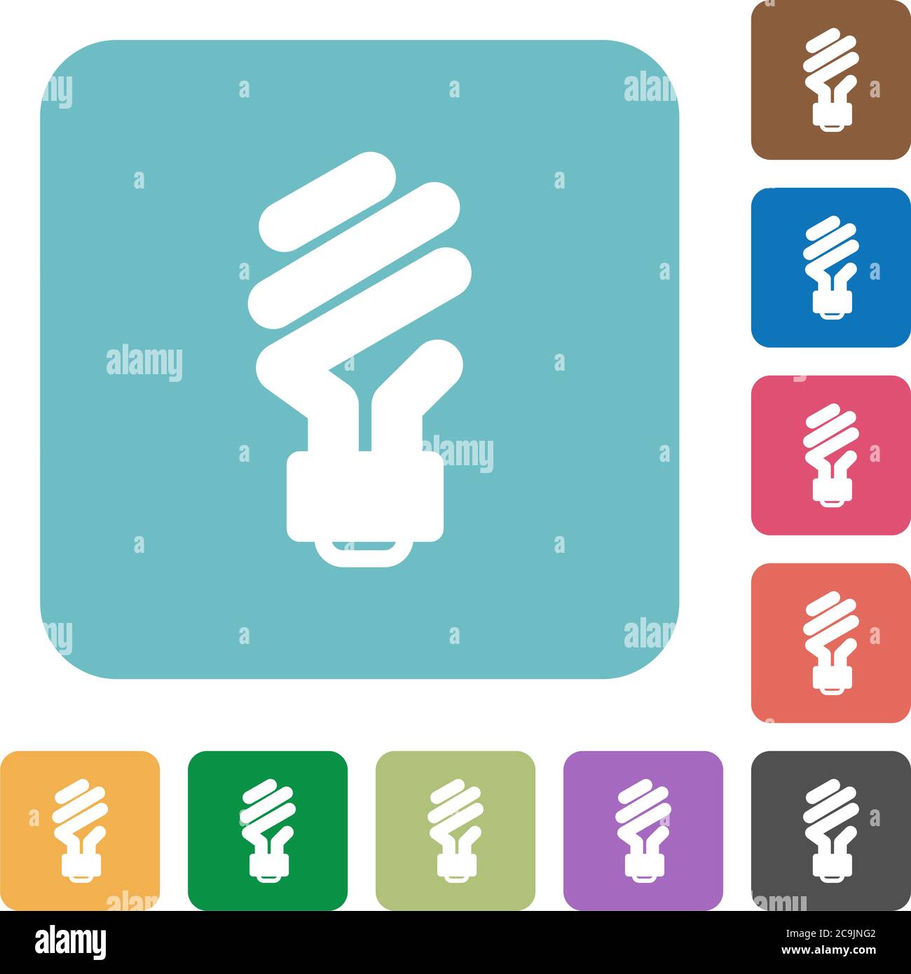Energy saving fluorescent light bulb white flat icons on color rounded ...