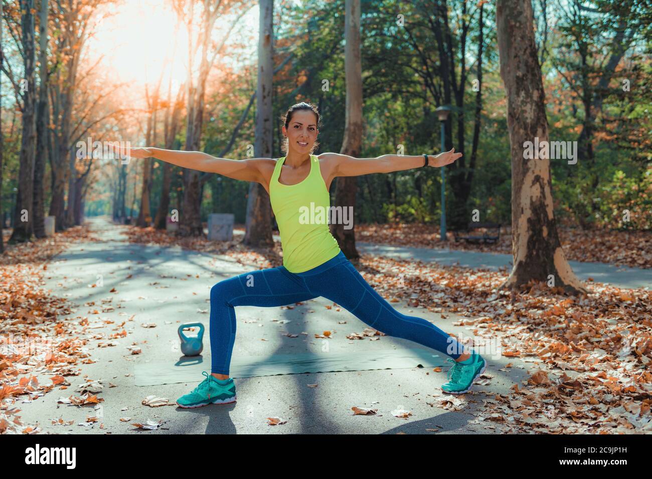Women exercising outdoors. Stock Photo