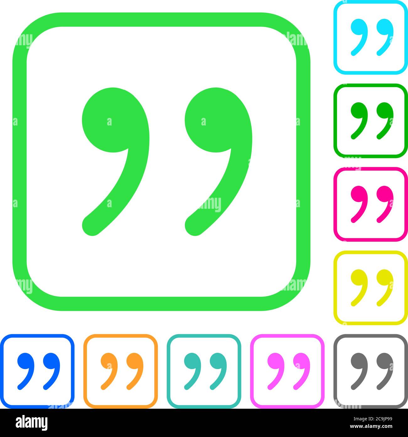 Quotation mark vivid colored flat icons in curved borders on white