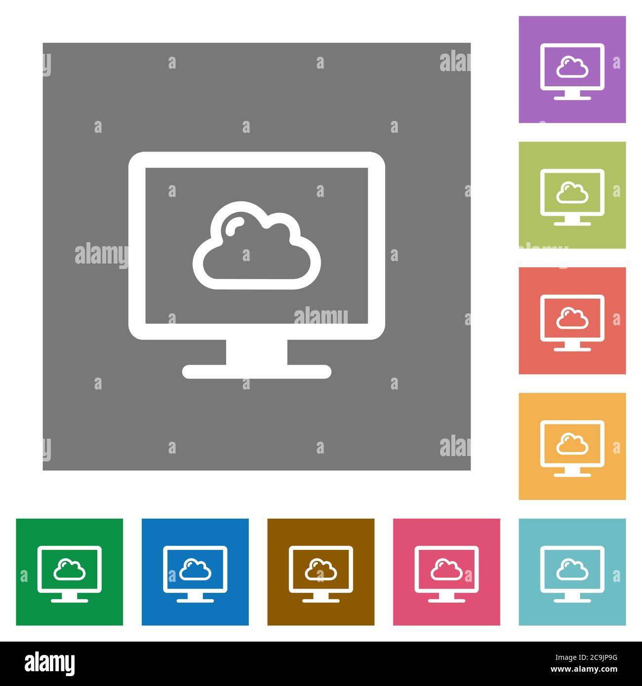 Cloud computing flat icons on simple color square backgrounds Stock Vector