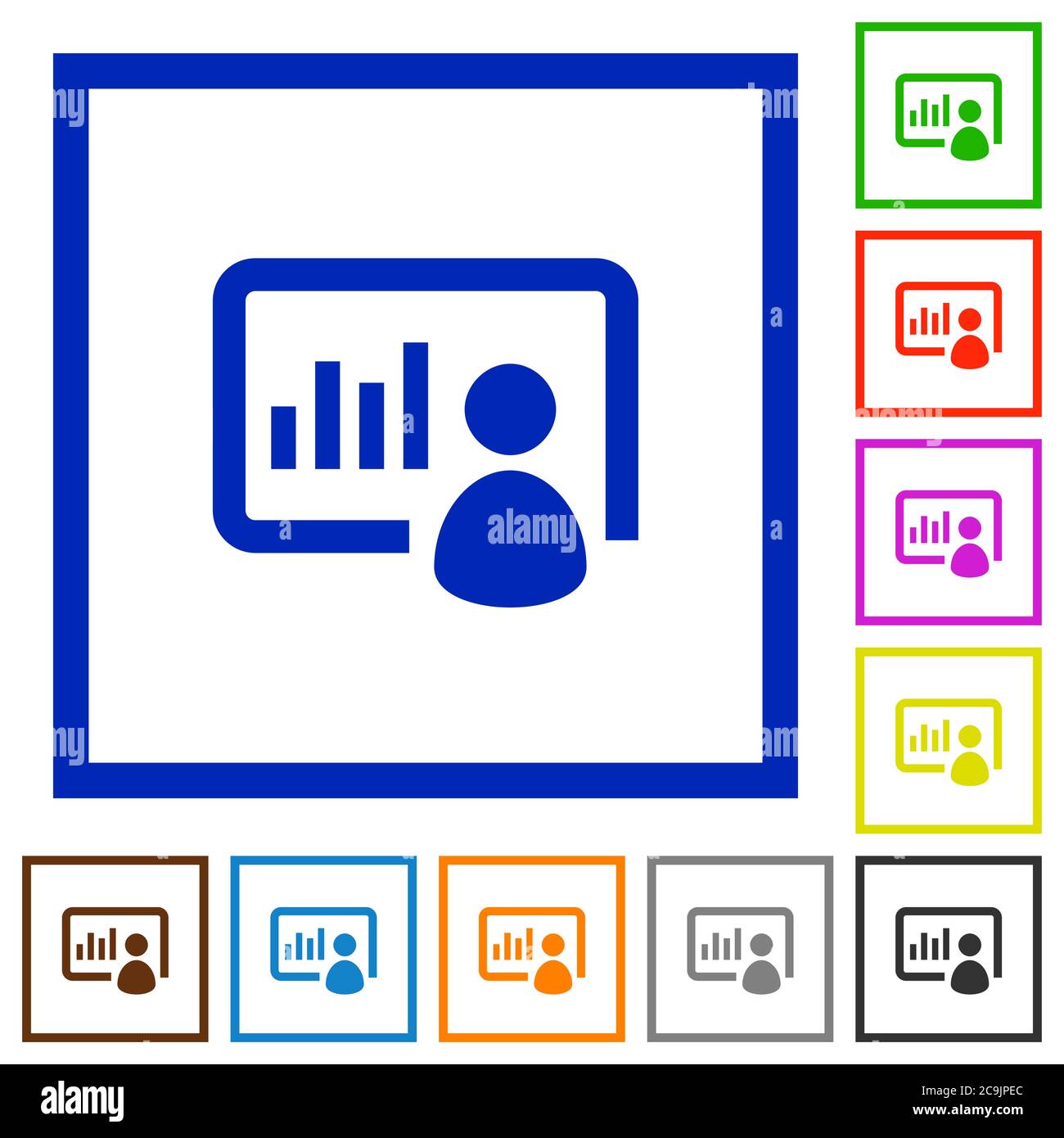 Presentation flat color icons in square frames on white background ...