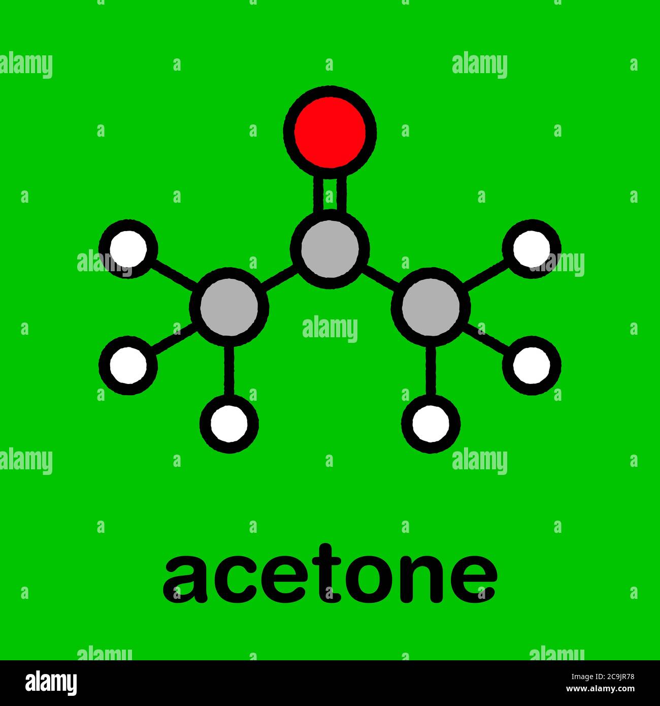 Acetone solvent molecule. Organic solvent used in nail polish remover.  Stylized skeletal formula (chemical structure). Atoms are shown as  color-coded Stock Photo - Alamy