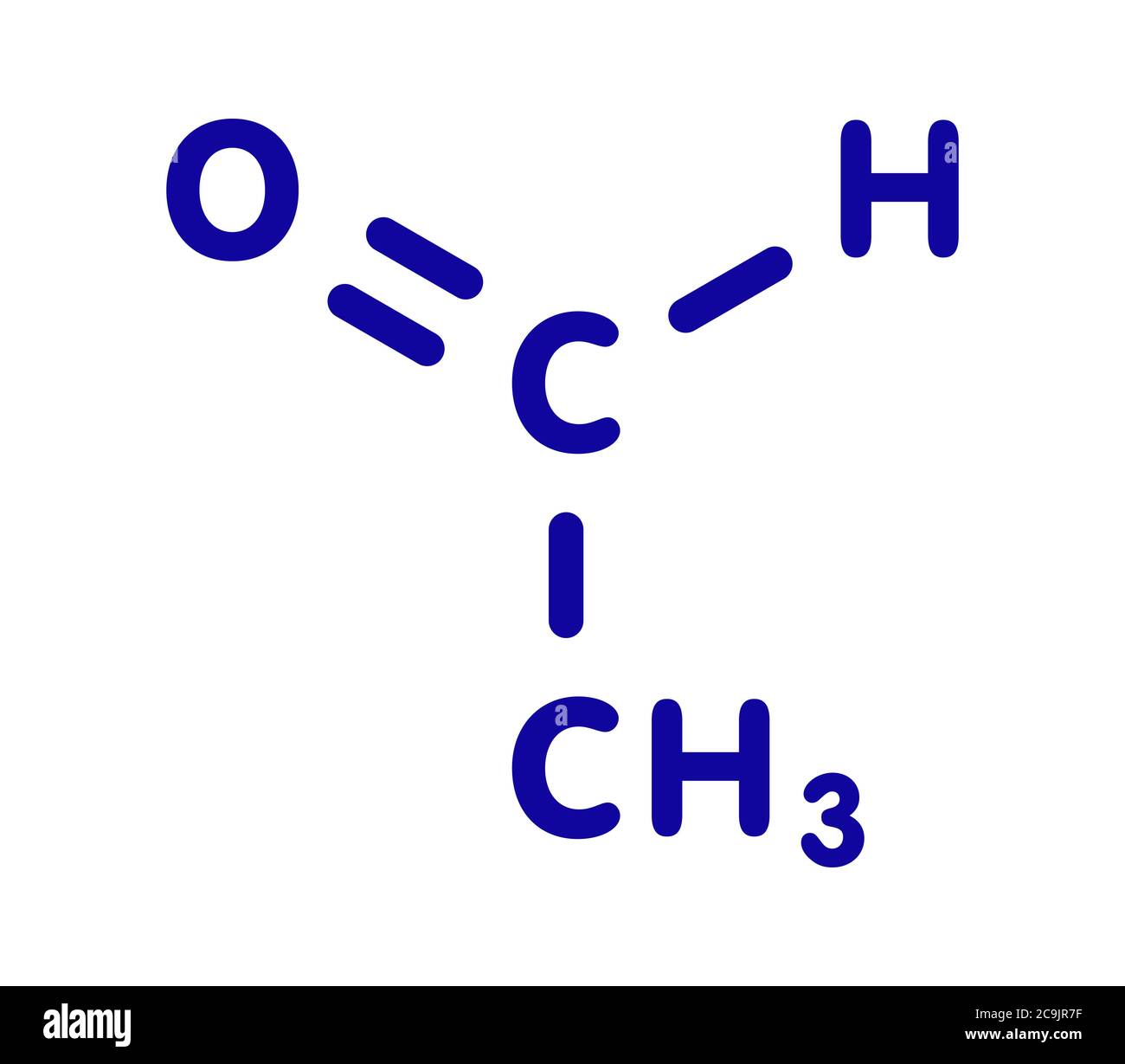 Acetaldehyde (ethanal) molecule, chemical structure. Acetaldehyde is a ...