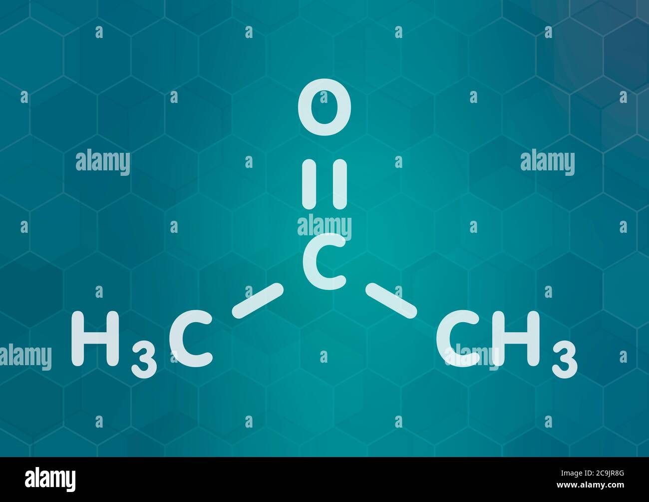 Acetone solvent molecule. Organic solvent used in nail polish remover