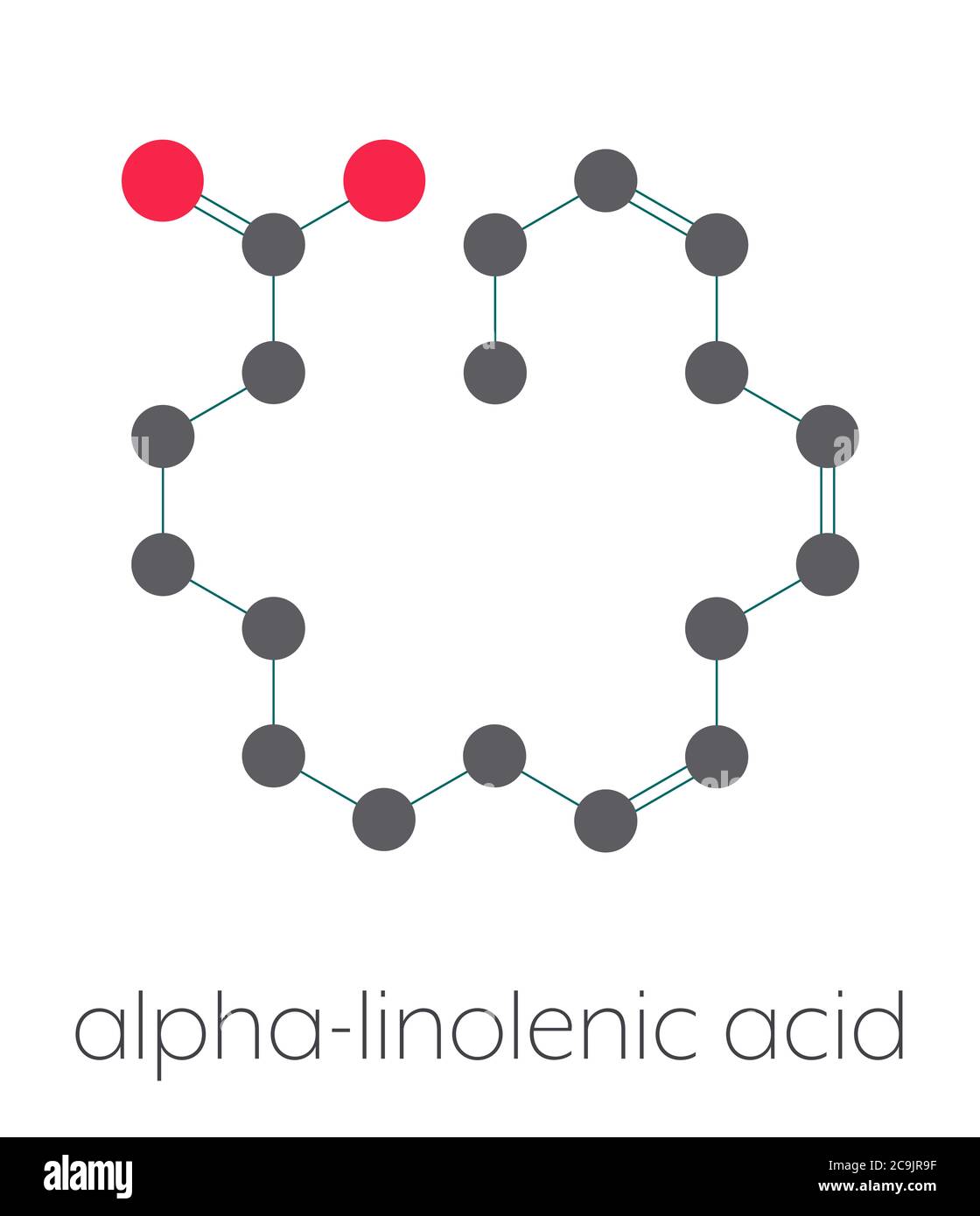 Alphalinolenic acid (ALA) molecule. Essential polyunsaturated omega3