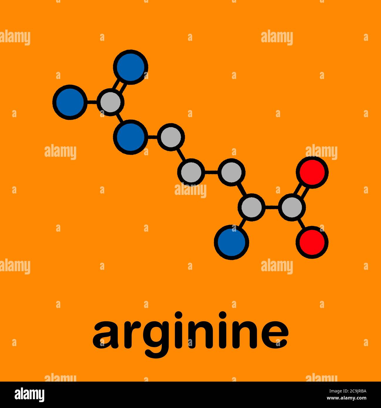 Arginine (Larginine, Arg, R) amino acid molecule. Stylized skeletal