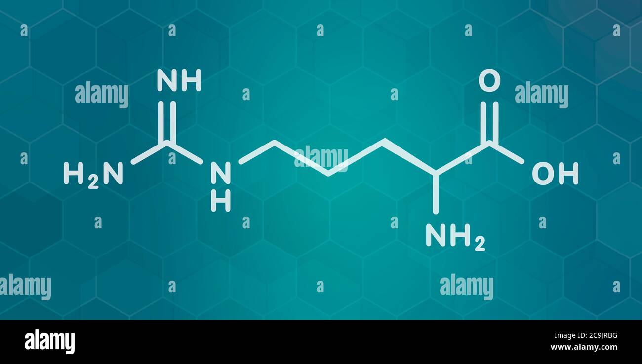 Arginine (Larginine, Arg, R) amino acid molecule. White skeletal