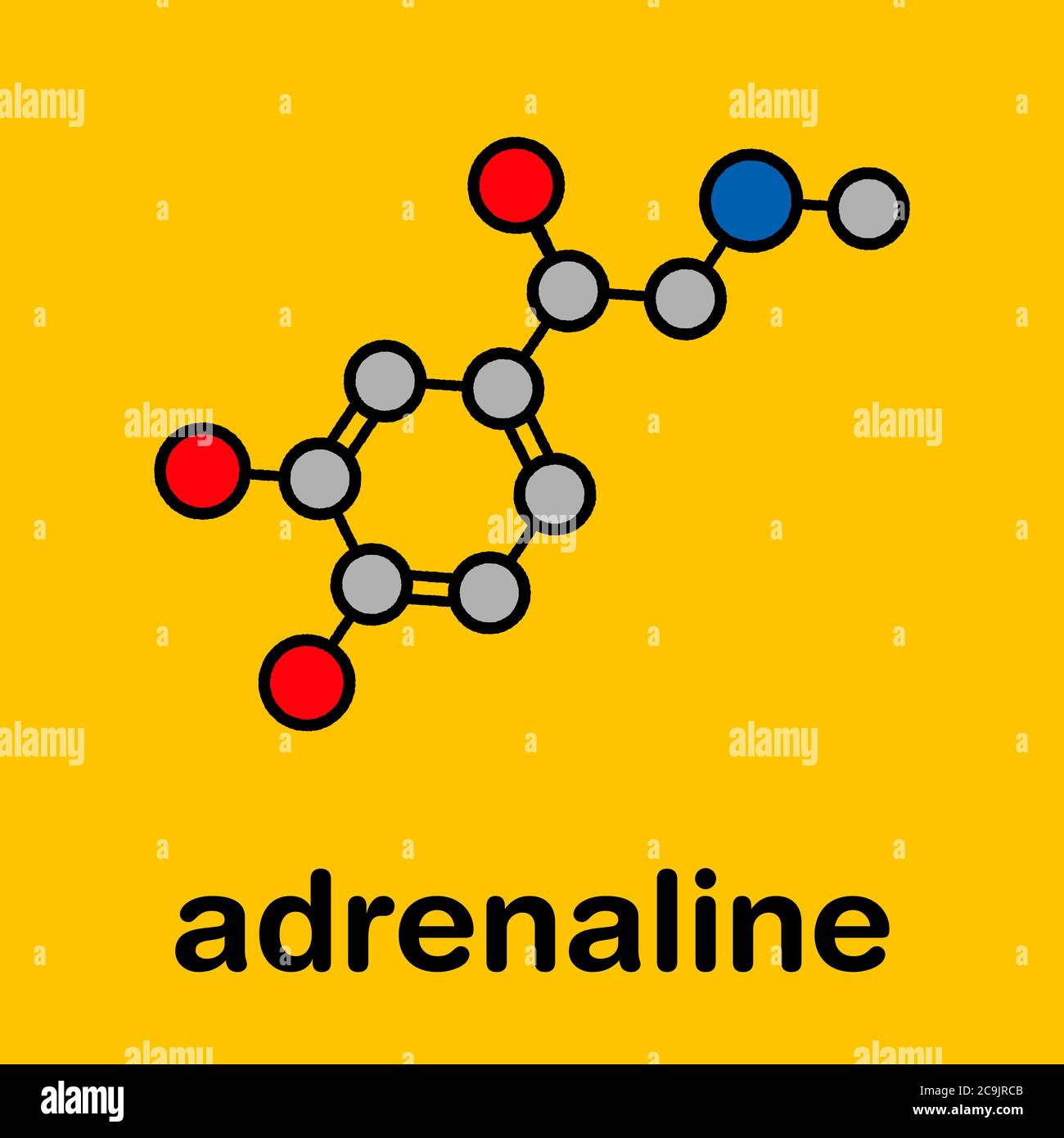 Adrenaline (adrenalin, epinephrine) neurotransmitter molecule. Used as