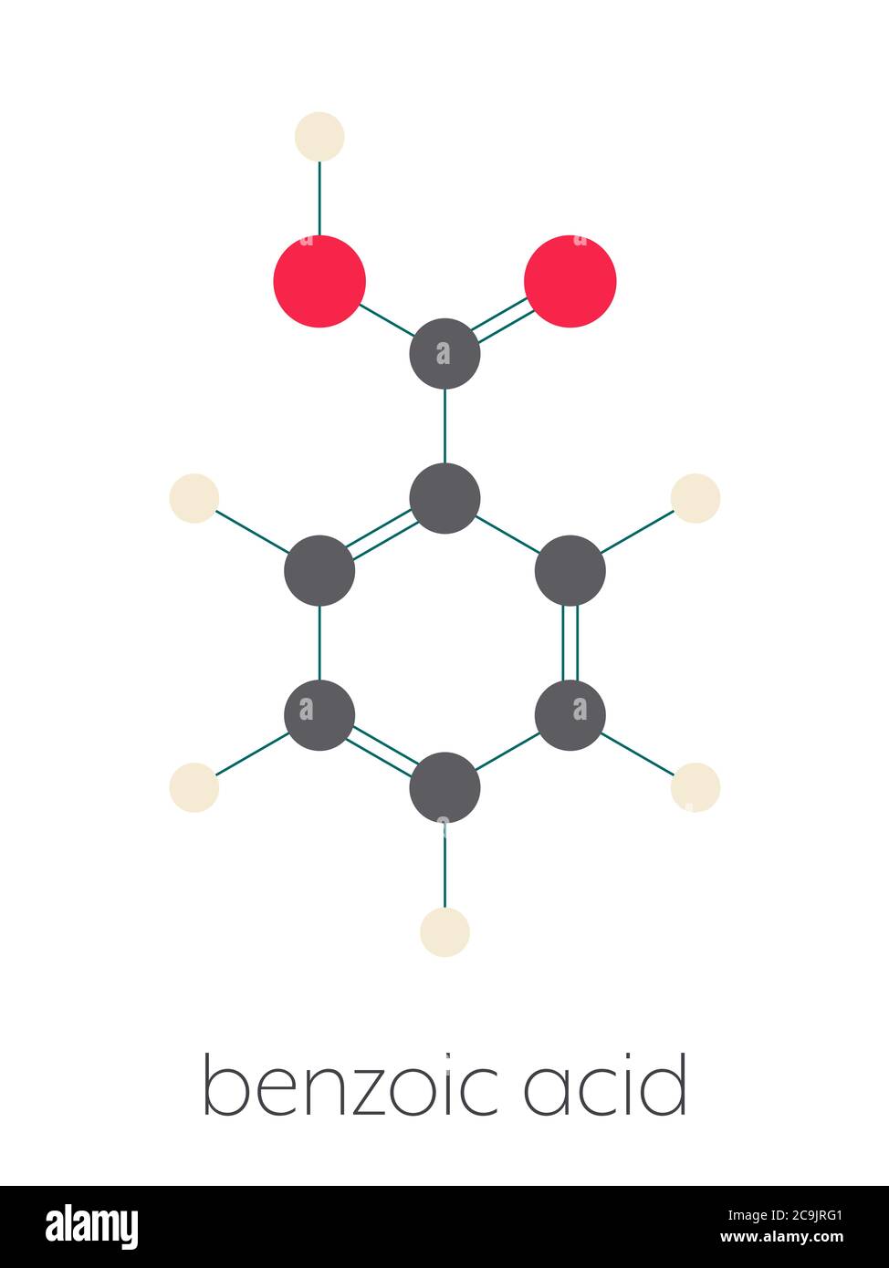 Benzoic acid molecule. Benzoate salts are used as food preservatives ...