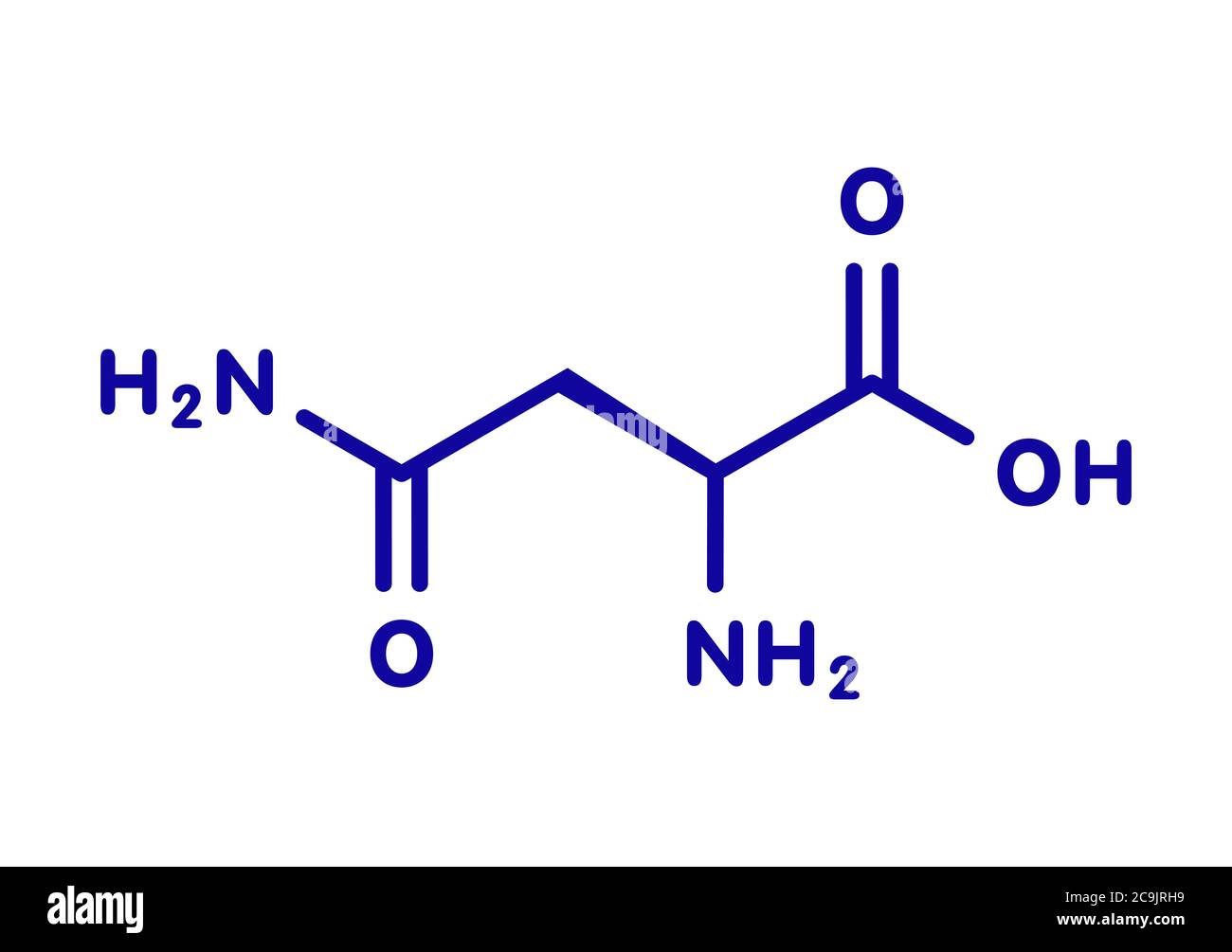 Asparagine (L-asparagine, Asn, N) amino acid molecule. Blue skeletal formula on white background. Stock Photo