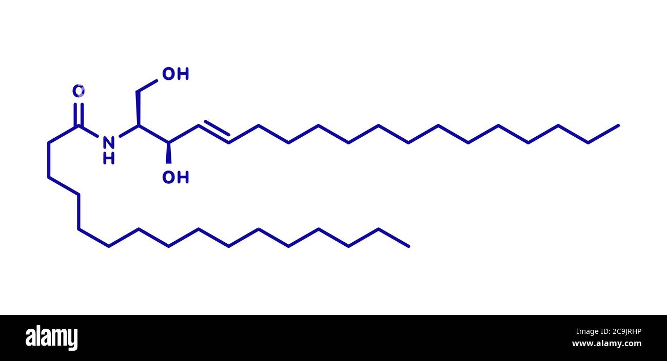 Ceramide cell membrane lipid molecule. Blue skeletal formula on white background. Stock Photo
