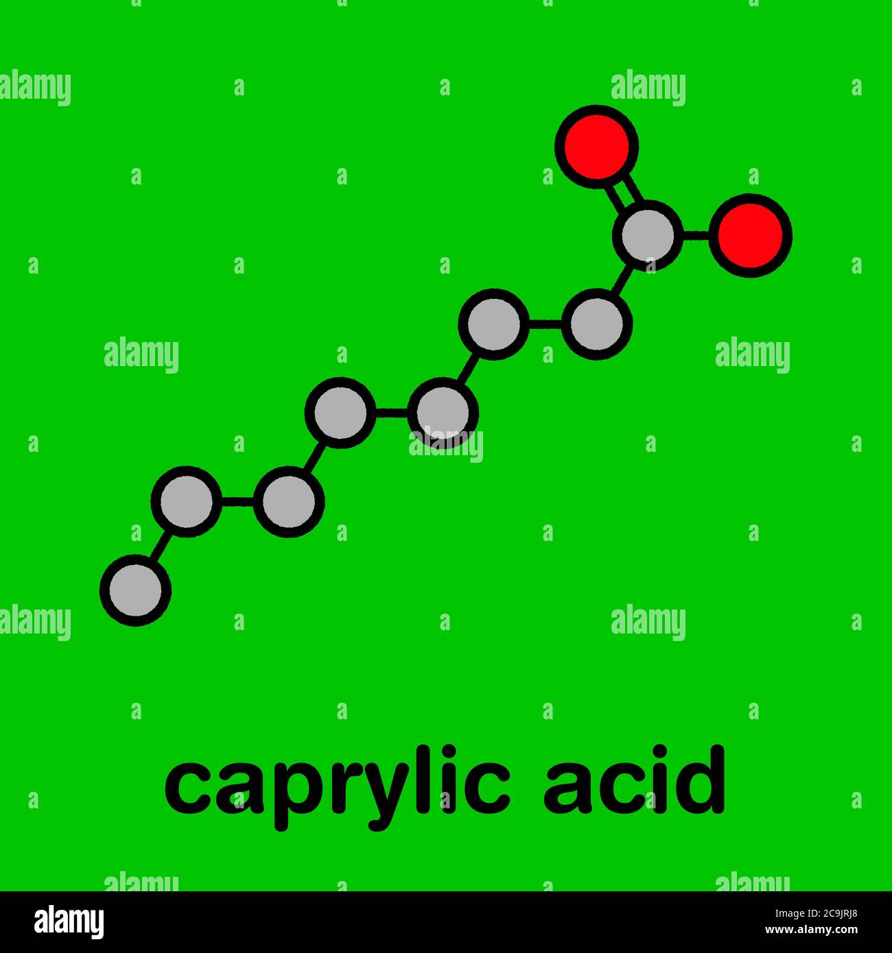 Caprylic (octanoic) acid molecule. Common saturated mediumchain fatty
