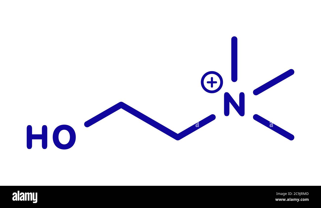 Choline essential nutrient molecule. Blue skeletal formula on white