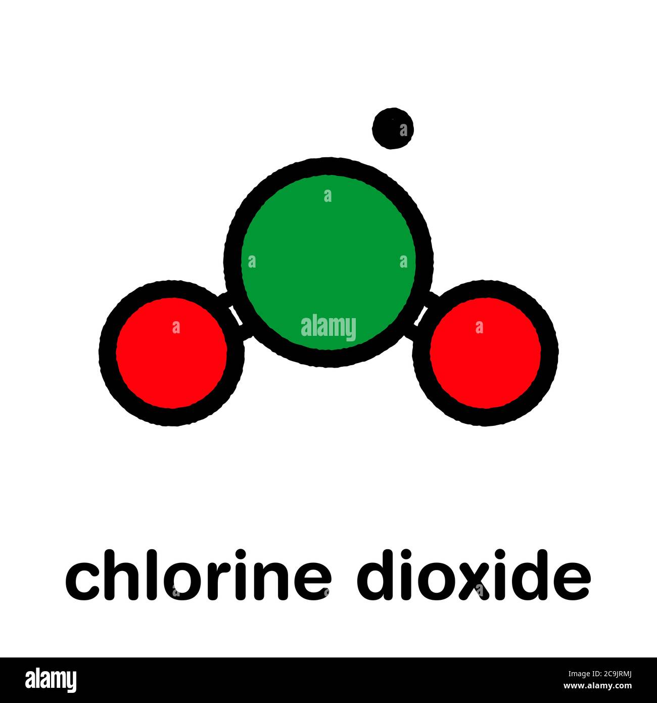 Chlorine dioxide (ClO2) molecule. Used in pulp bleaching and for  disinfection of drinking water. Stylized skeletal formula (chemical  structure). Atoms Stock Photo - Alamy