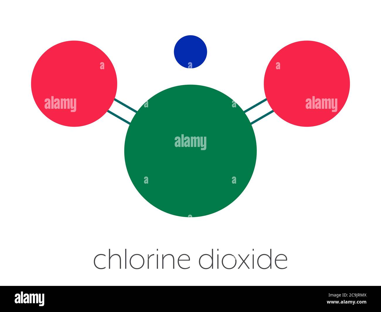 Chlorine dioxide (ClO2) molecule. Used in pulp bleaching and for
