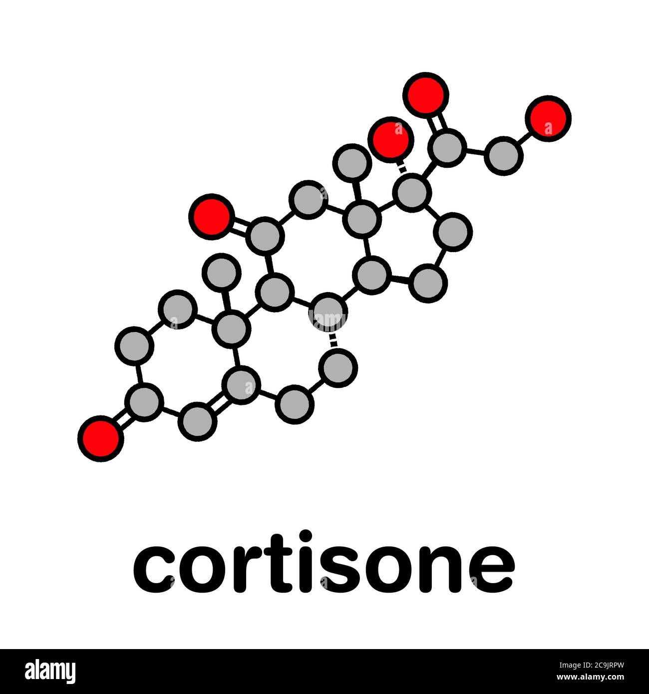 Cortisone stress hormone molecule. Stylized skeletal formula (chemical