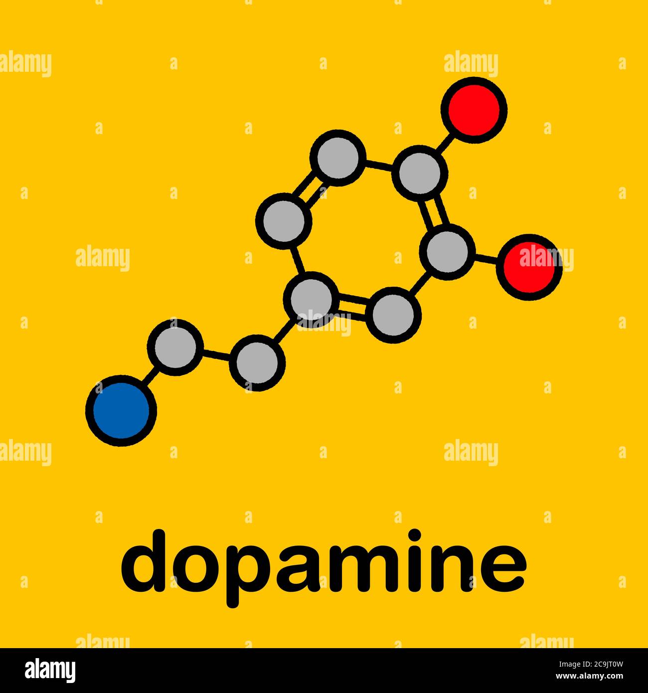 Dopamine. Structural Chemical Formula and Model of Molecule Stock