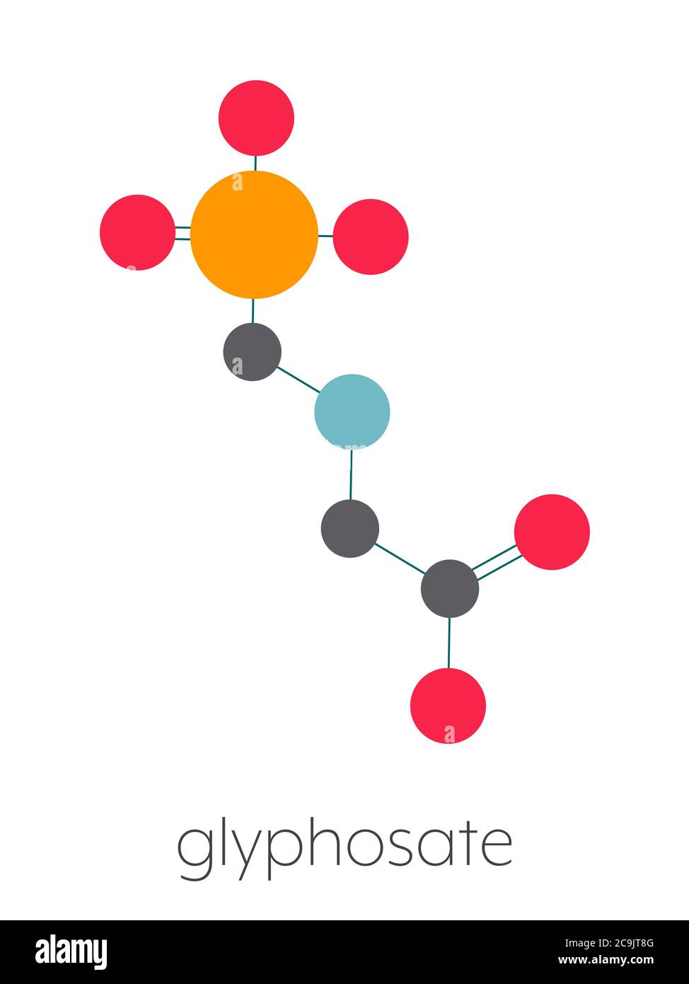Glyphosate herbicide molecule. Crops resistant to glyphosate (genetically modified organisms, GMO) have been produced by genetic engineering. Stylized Stock Photo