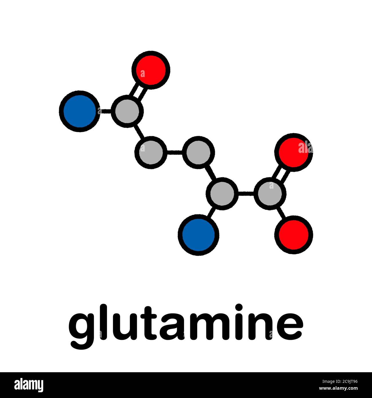 Glutamine (lglutamine, Gln, Q) amino acid molecule. Stylized skeletal