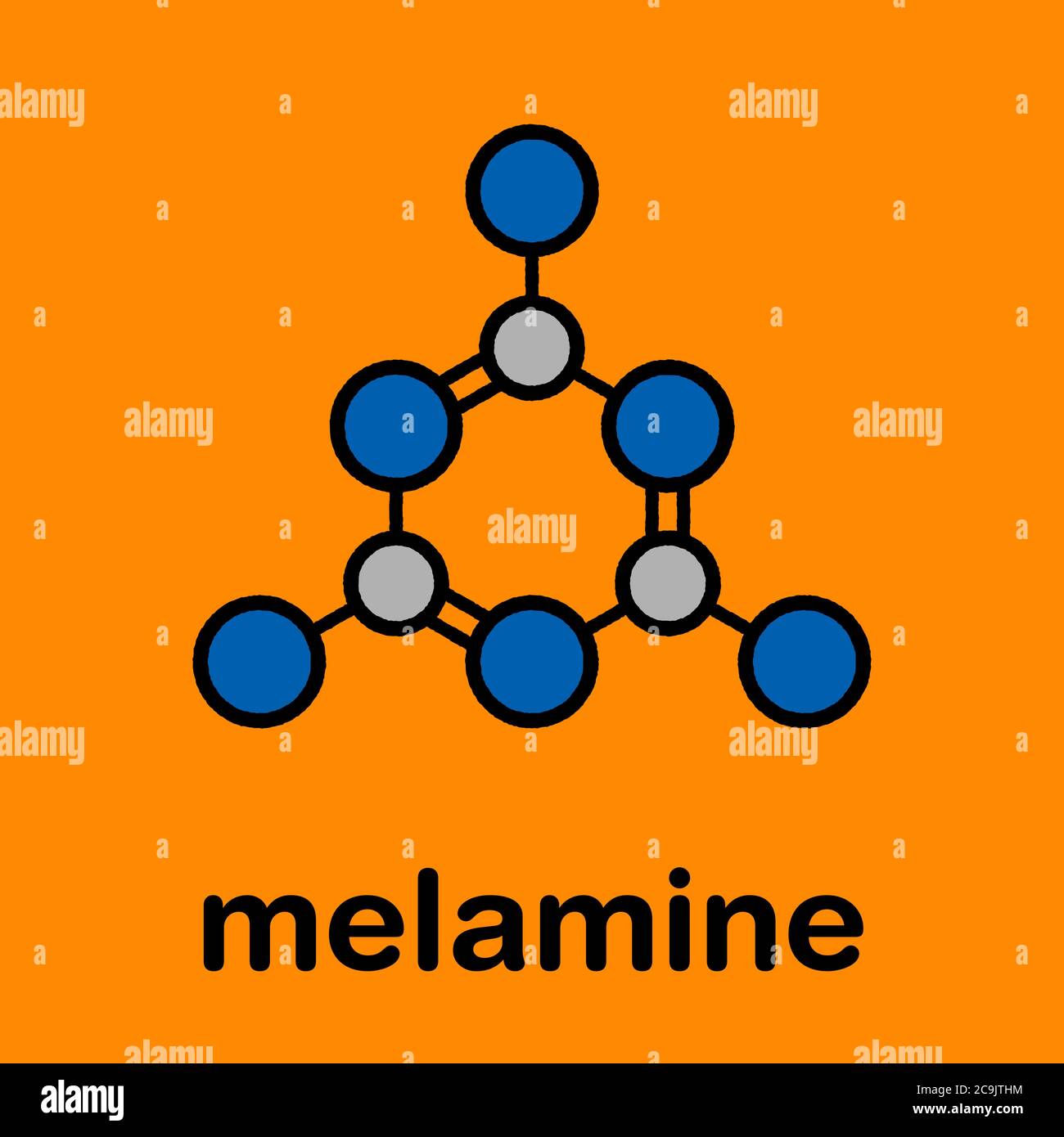 Melamine molecule. Used in protein adulteration, e.g. in milk powder