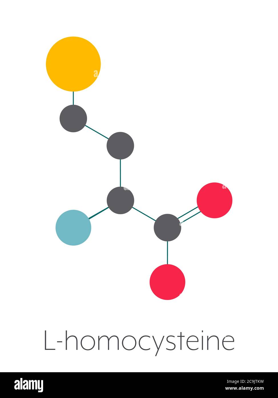 Homocysteine (Hcy) biomarker molecule. Increased levels indicate elevated risk of cardiovascular disease. Stylized skeletal formula (chemical structur Stock Photo