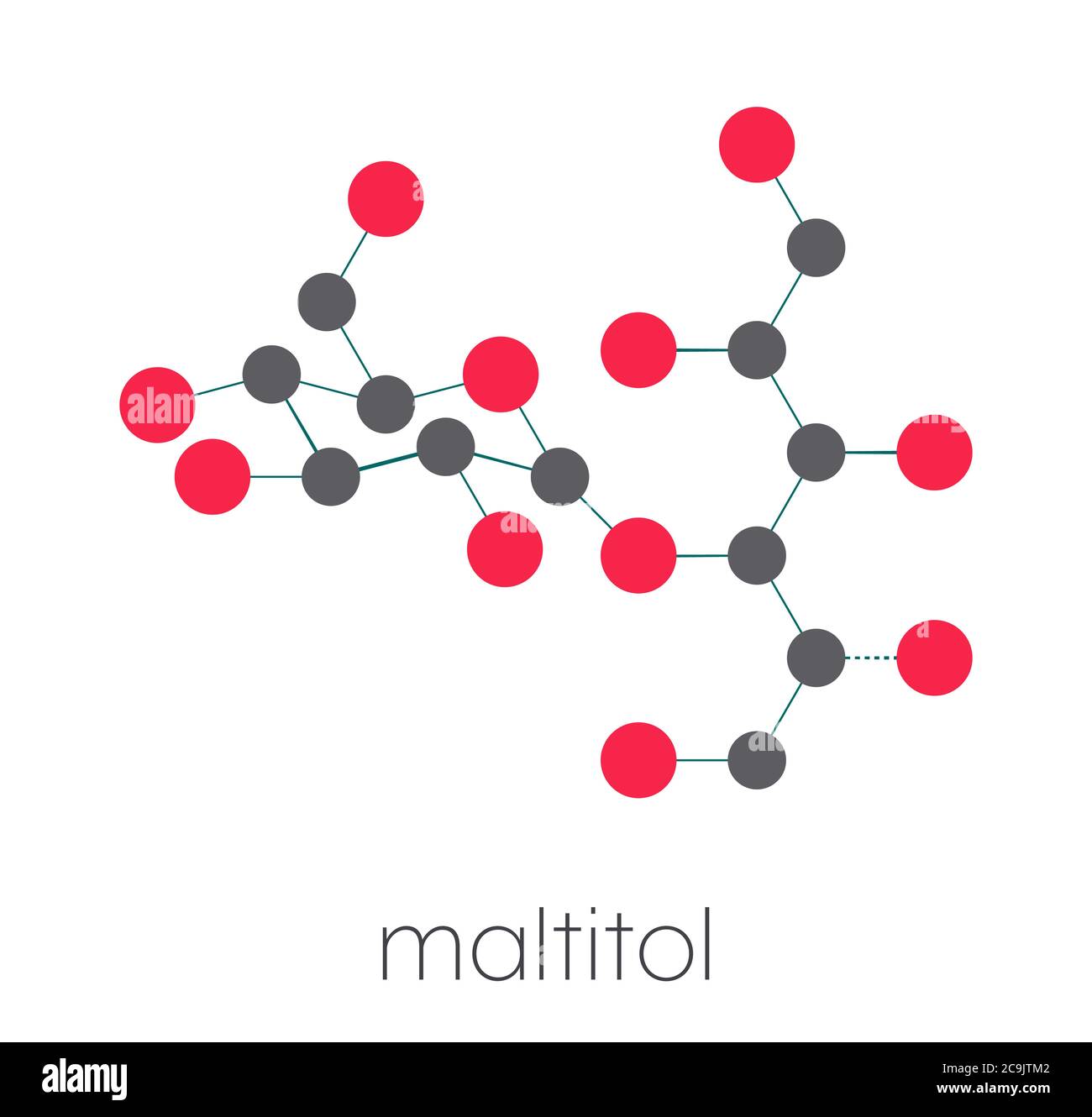 Maltitol sugar alcohol sweetener molecule. Stylized skeletal formula