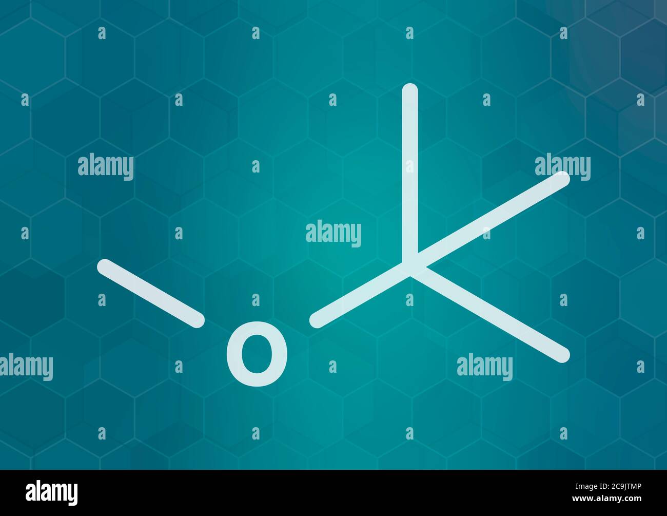 Methyl tertbutyl ether (MTBE, tBME) gasoline additive molecule. White