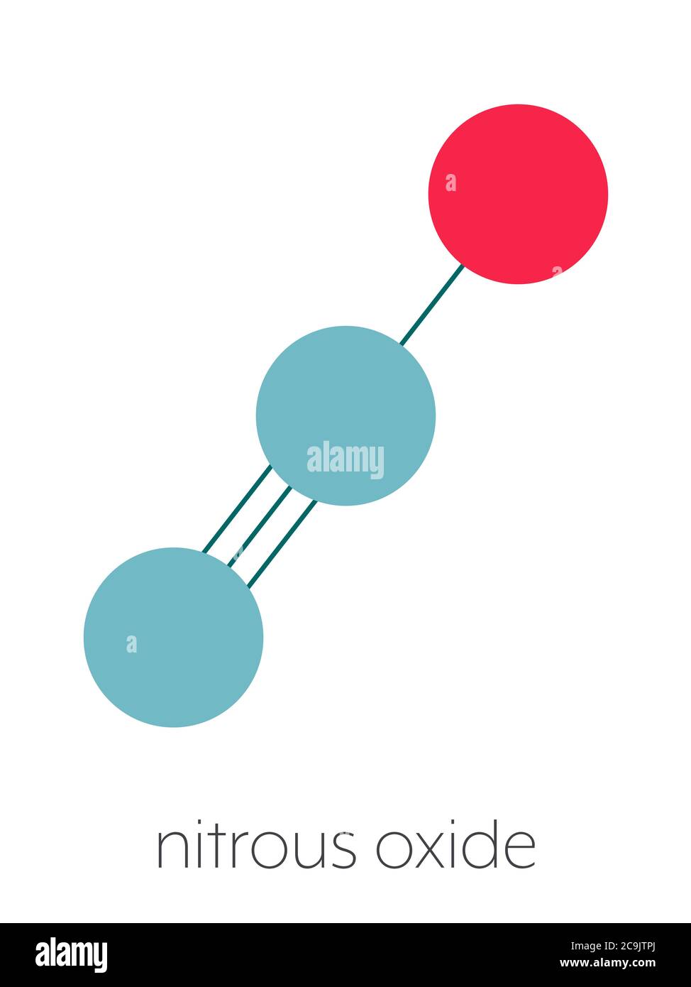 Nitrous oxide (NOS, laughing gas, N2O) molecule. Used in surgery as ...