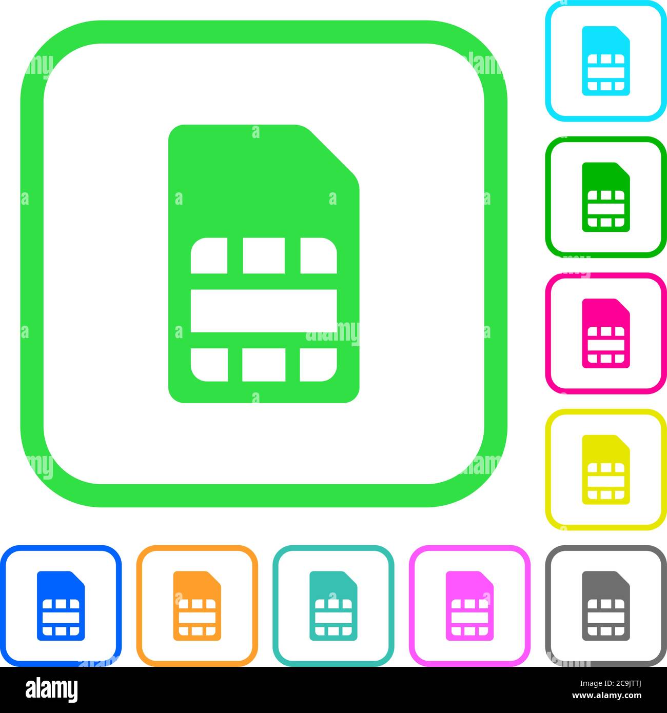 SIM card vivid colored flat icons in curved borders on white background ...