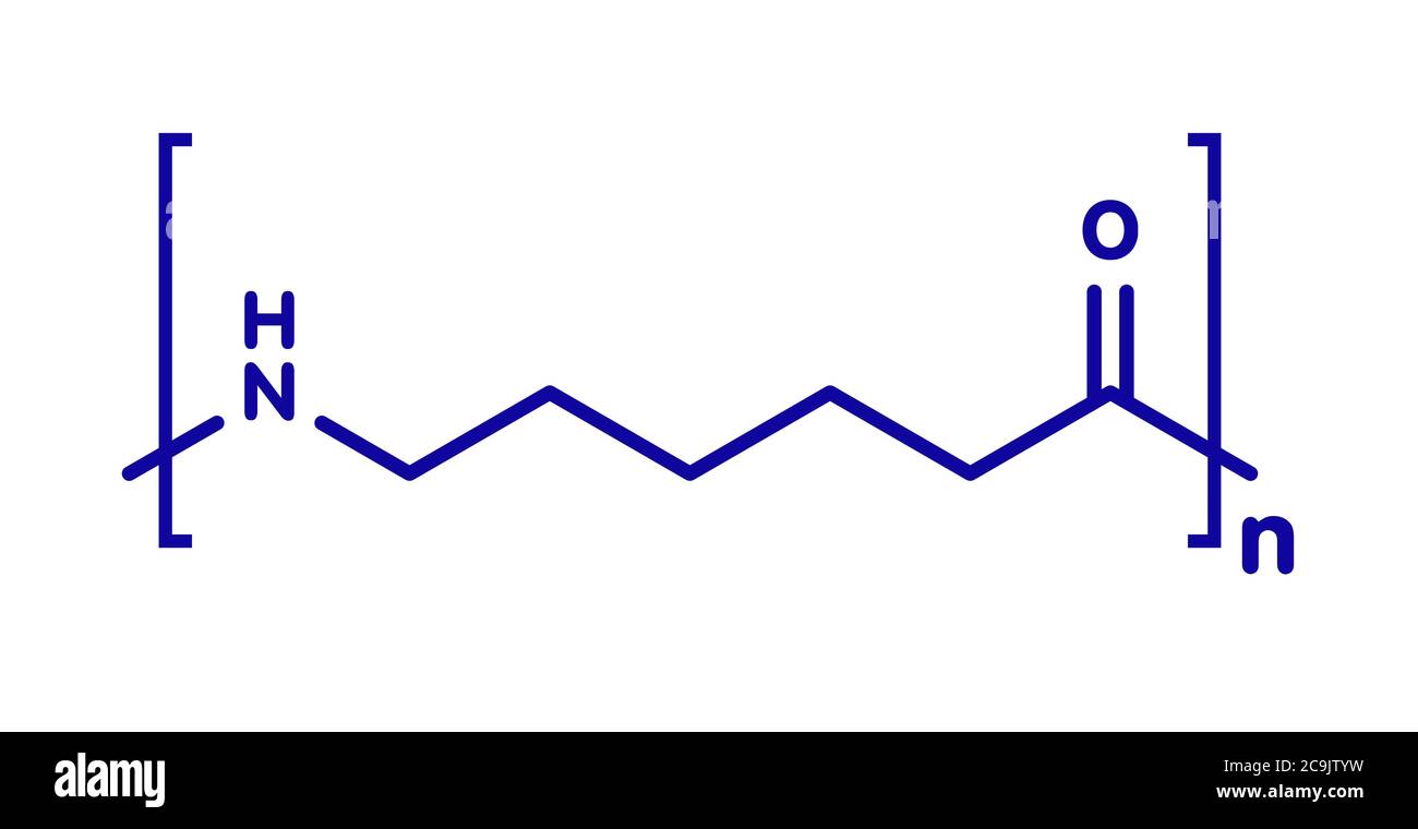 Nylon (nylon-6,6) plastic polymer, chemical structure. Blue