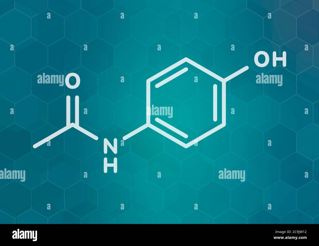 Paracetamol (acetaminophen) analgesic drug molecule. Used to reduce