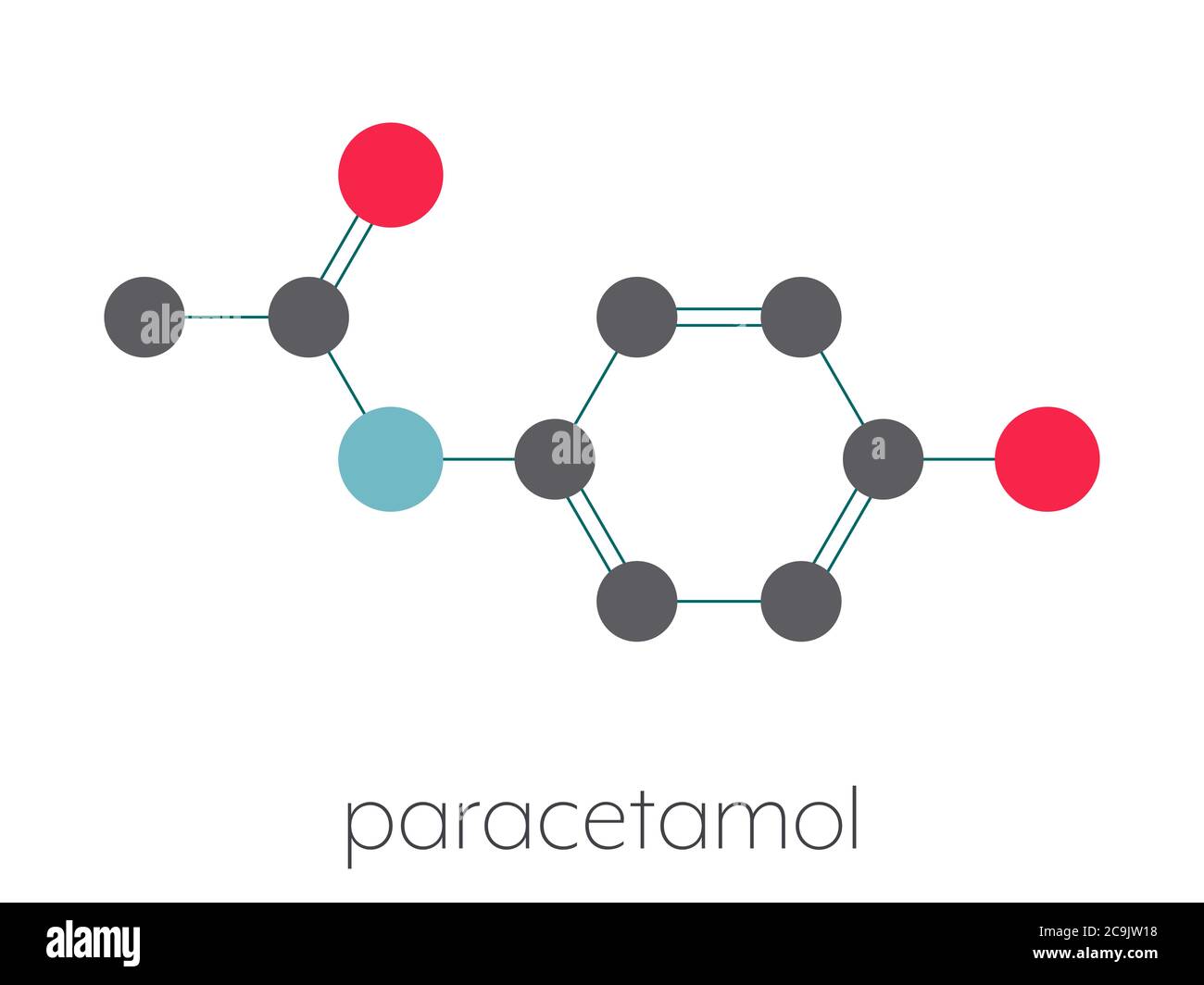Paracetamol (acetaminophen) analgesic drug molecule. Used to reduce