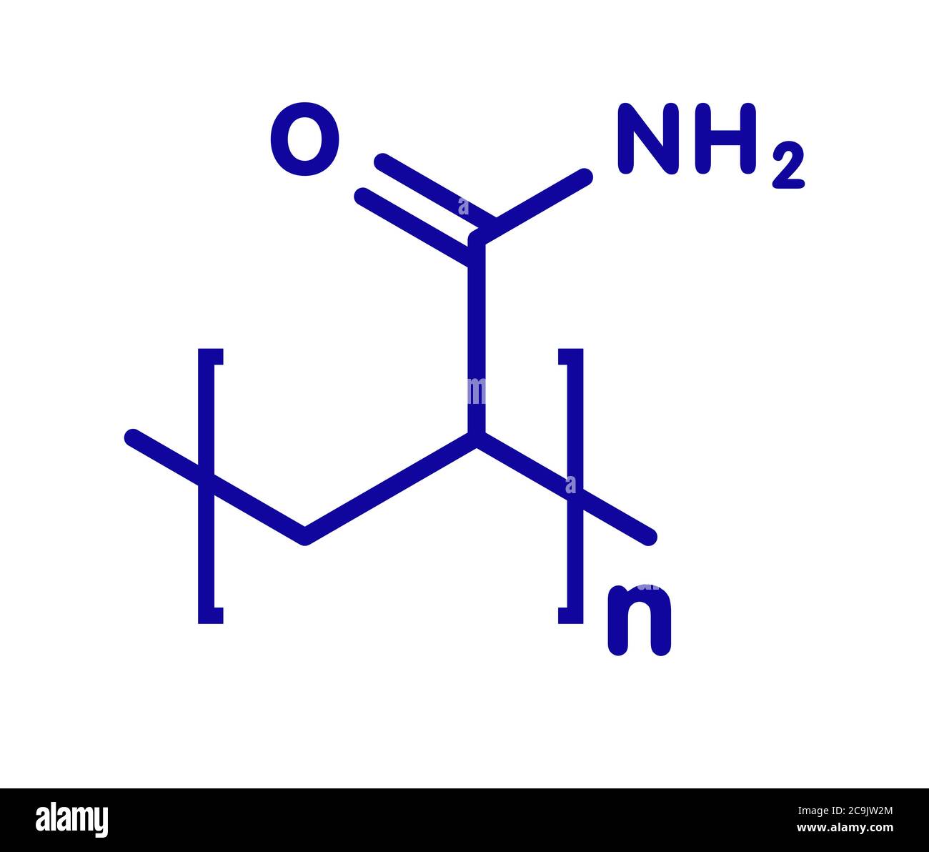 Polyacrylamide (PAM) polymer, chemical structure. Blue skeletal formula