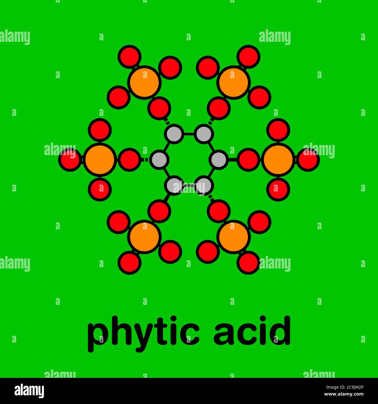 Phytic acid (hexakisphosphate, IP6, phytate) molecule. Present in seeds