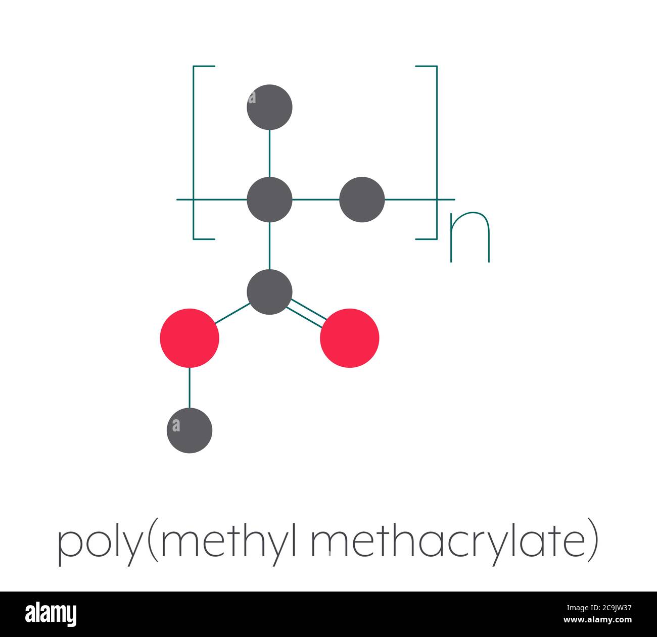 Acrylic glass or poly(methyl methacrylate), chemical structure. PMMA is the component of acrylic paint (latex) and acrylic glass. Stylized skeletal fo Stock Photo