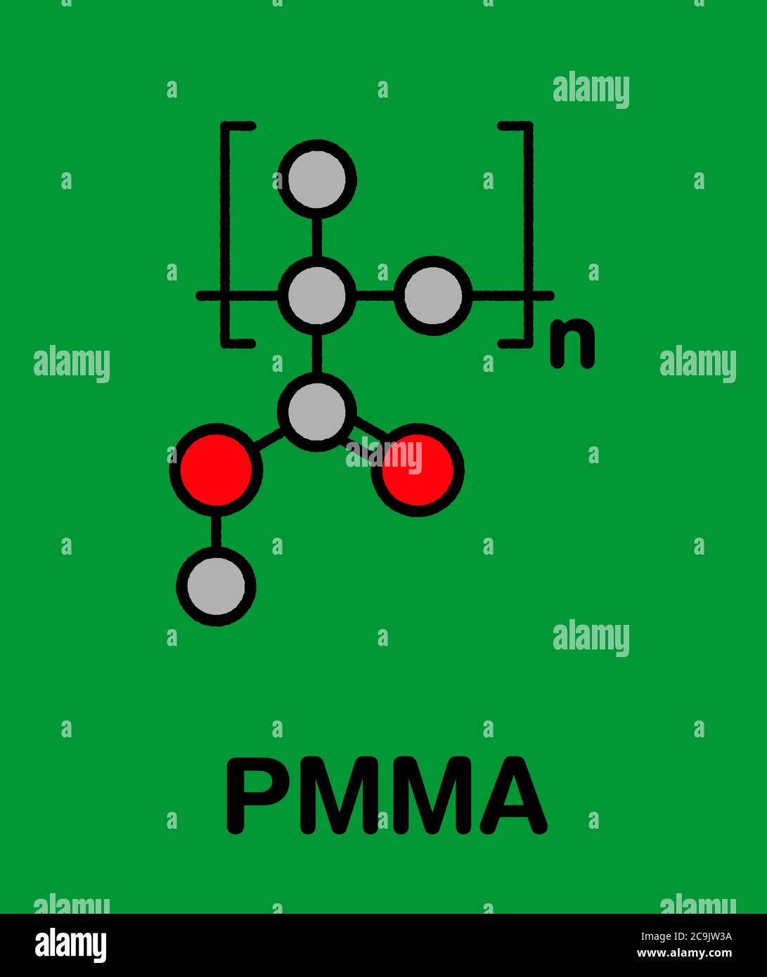 Acrylic glass or poly(methyl methacrylate), chemical structure. PMMA is