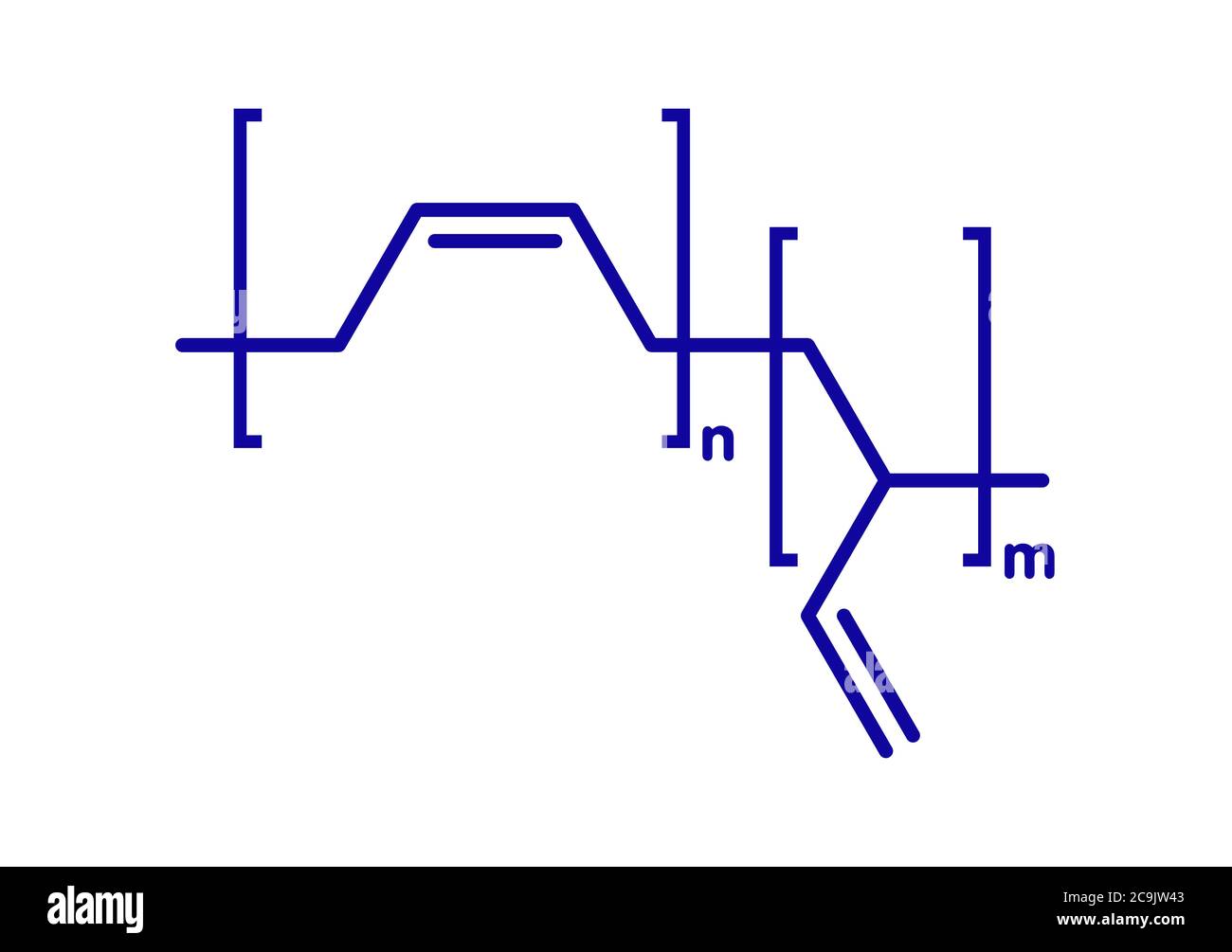 Polybutadiene (butadiene rubber) polymer, chemical structure. Used in