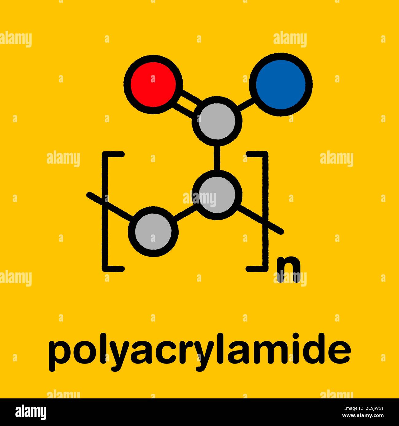 Polyacrylamide (PAM) polymer, chemical structure. Stylized skeletal