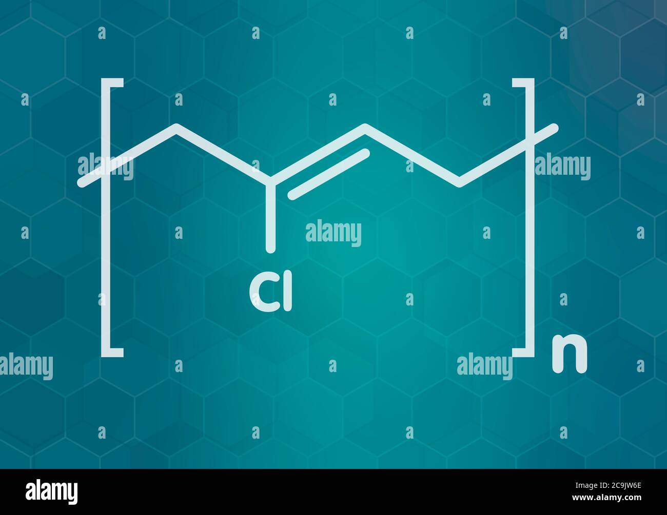 Neoprene (polychloroprene) synthetic rubber, chemical structure. White