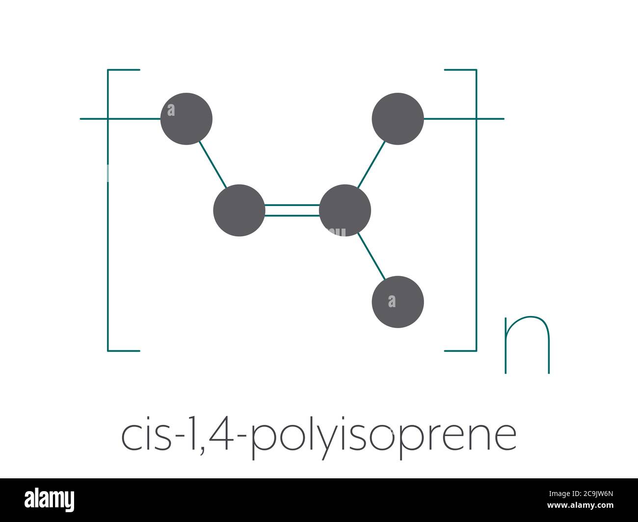 Natural rubber (cis1,4polyisoprene), chemical structure. Stylized