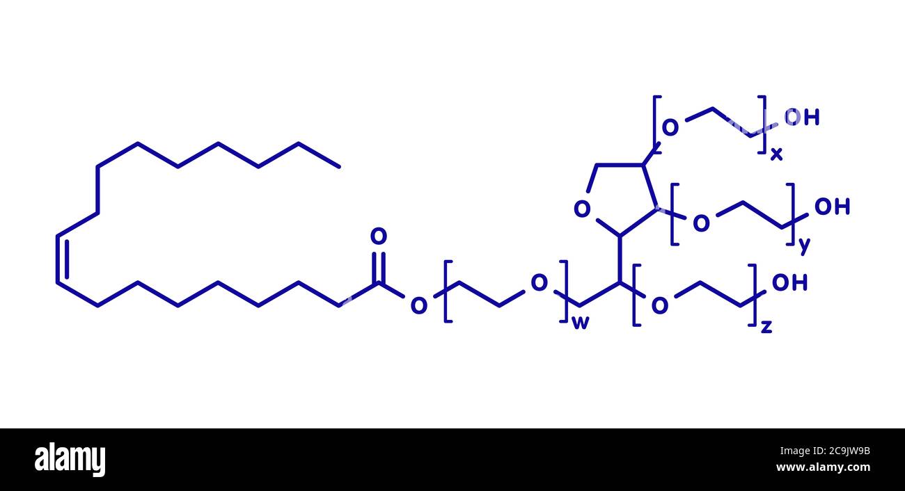 Polysorbate 80 surfactant and emulsifier molecule. Used in food (E433),  cosmetics and medicines. Blue skeletal formula on white background Stock  Photo - Alamy