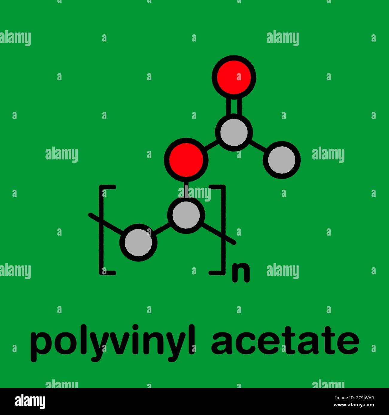 Polyvinyl acetate (PVA) polymer, chemical structure. Main component of
