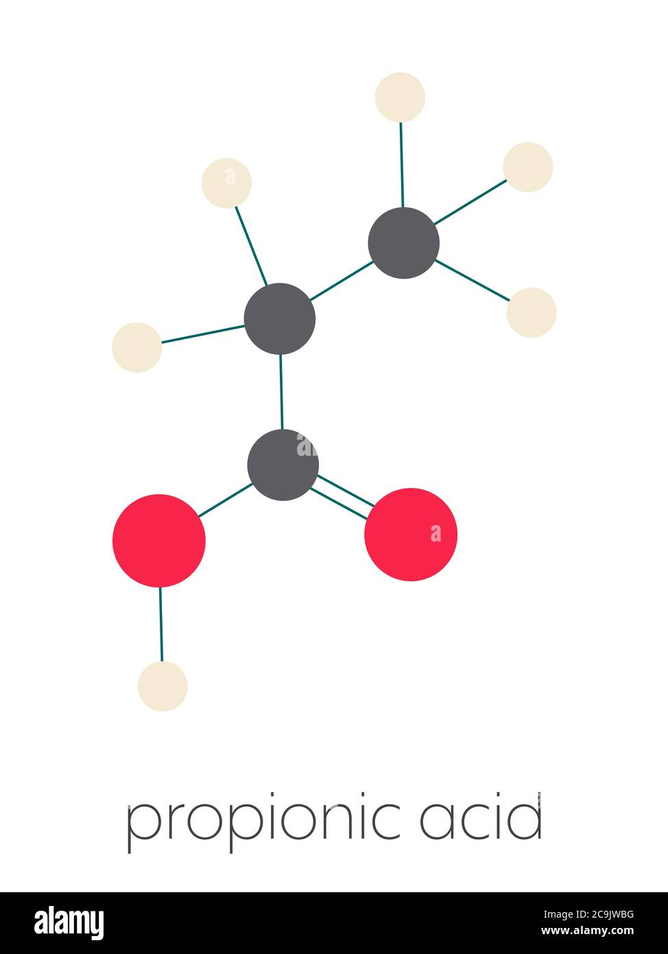 Propionic acid (propanoic acid) molecule. Used as preservative in food