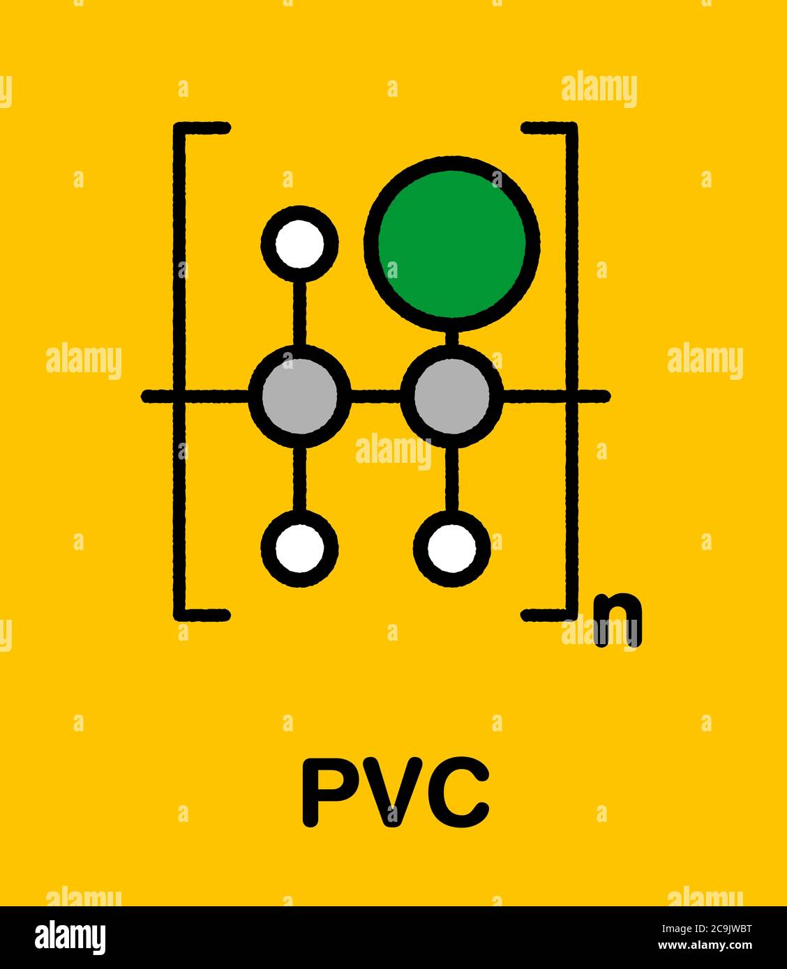 poly(vinyl chloride) plastic (PVC), chemical structure. Stylized