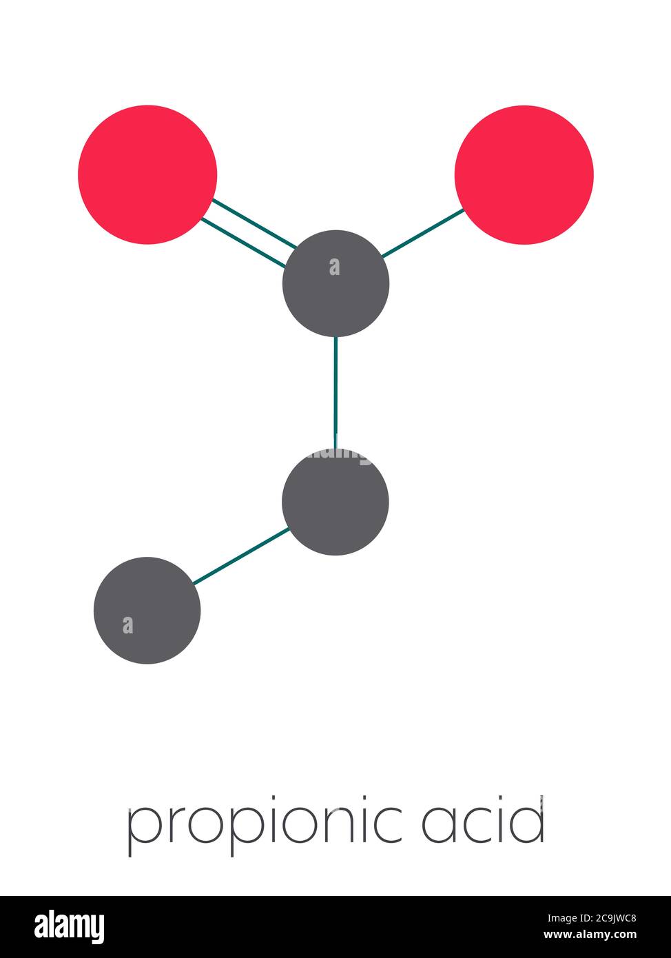 Propionic acid (propanoic acid) molecule. Used as preservative in food