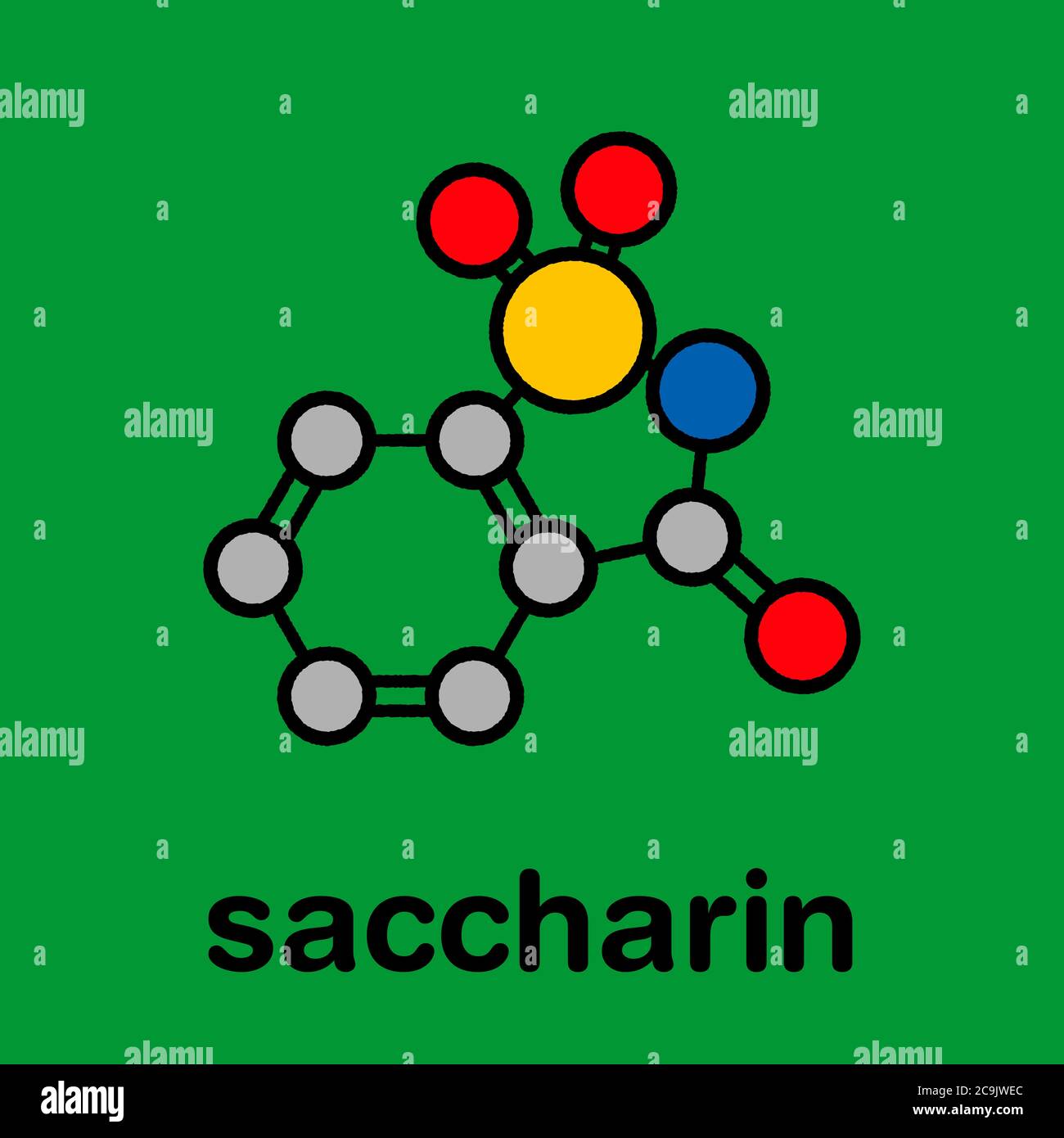Saccharin artificial sweetener molecule. Stylized skeletal formula