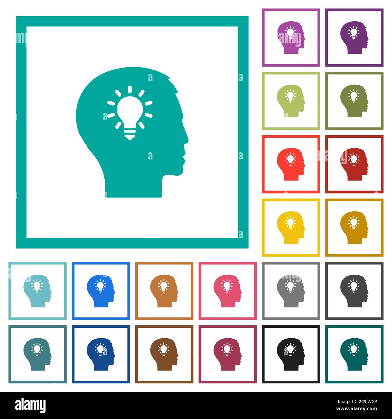 Idea flat color icons with quadrant frames on white background Stock Vector