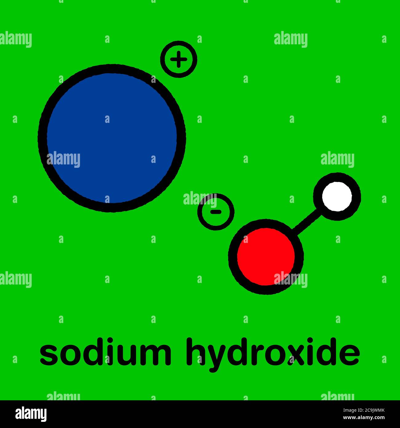 Sodium hydroxide (lye, caustic soda), chemical structure. Stylized