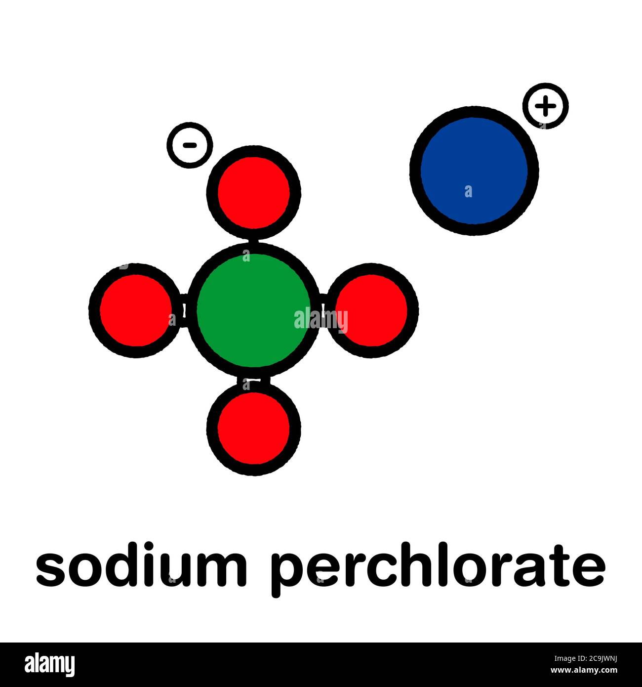 Sodium perchlorate, chemical structure. Stylized skeletal formula