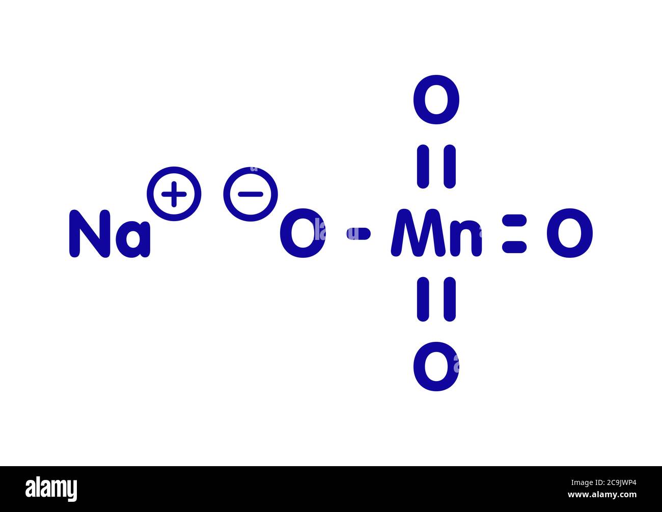 Sodium permanganate, chemical structure. Blue skeletal formula on white